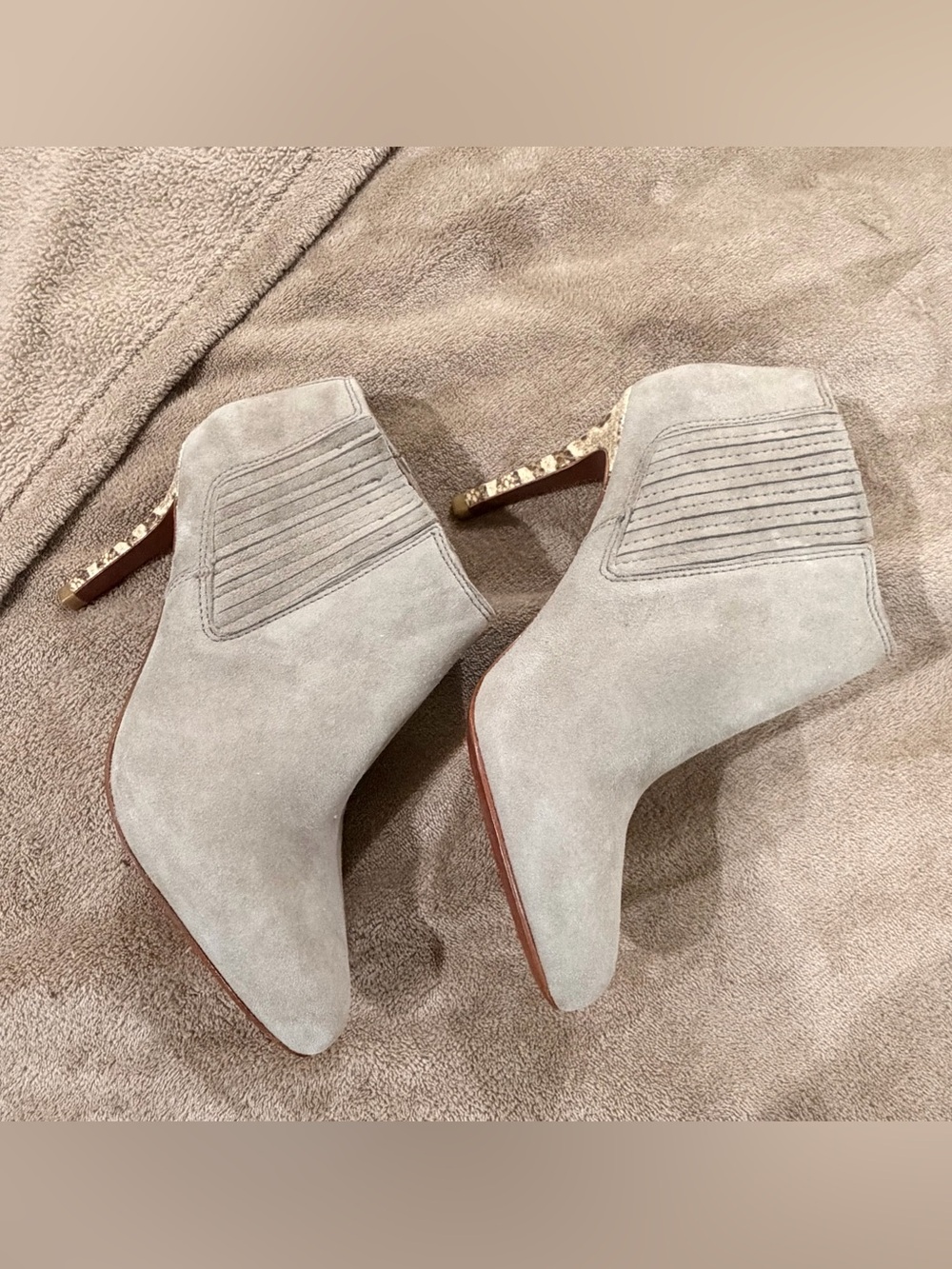 Coach Light Gray Suede Pointed Toe Ankle Boots